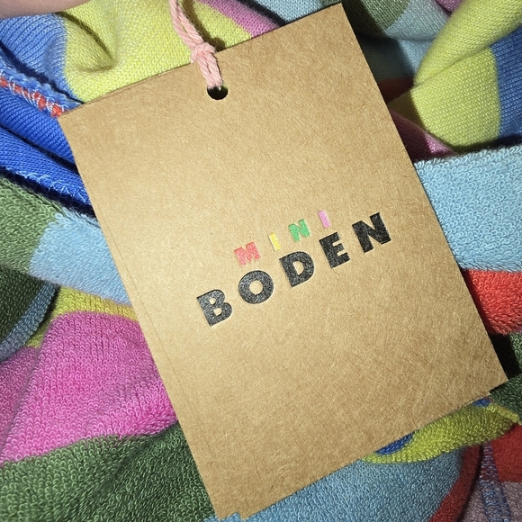 NWT Mini Boden Multi Color Stripe Hooded Terry Cloth Swim CoverUp Dress 13-14 - Picture 10 of 12